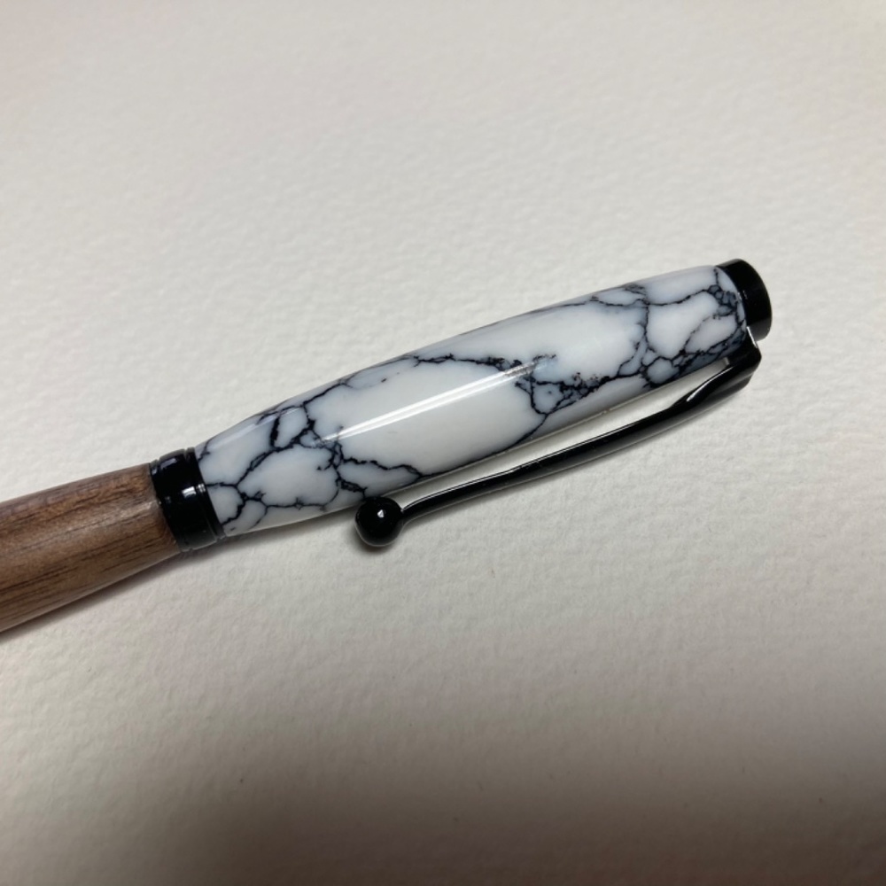 Artist Pen “Hand Turned” Combination Black Walnut Wood/White Marble Acrylic - Picture 2 of 13